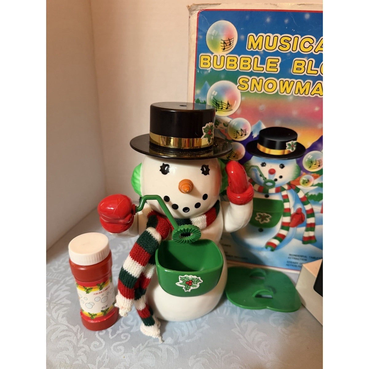 Musical Bubble Blowing Snowman Christmas Figurine, Corded w/ Box & Adapter