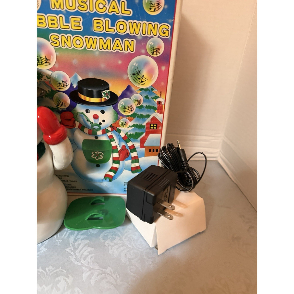 Musical Bubble Blowing Snowman Christmas Figurine, Corded w/ Box & Adapter