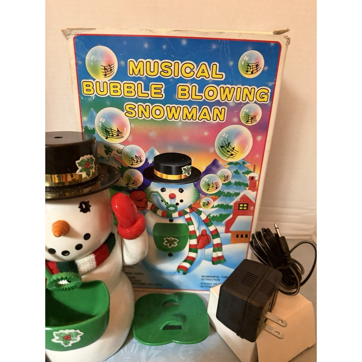Musical Bubble Blowing Snowman Christmas Figurine, Corded w/ Box & Adapter