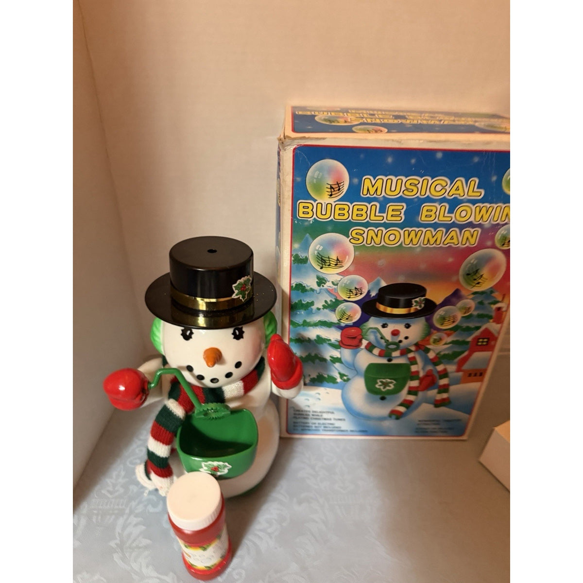 Musical Bubble Blowing Snowman Christmas Figurine, Corded w/ Box & Adapter
