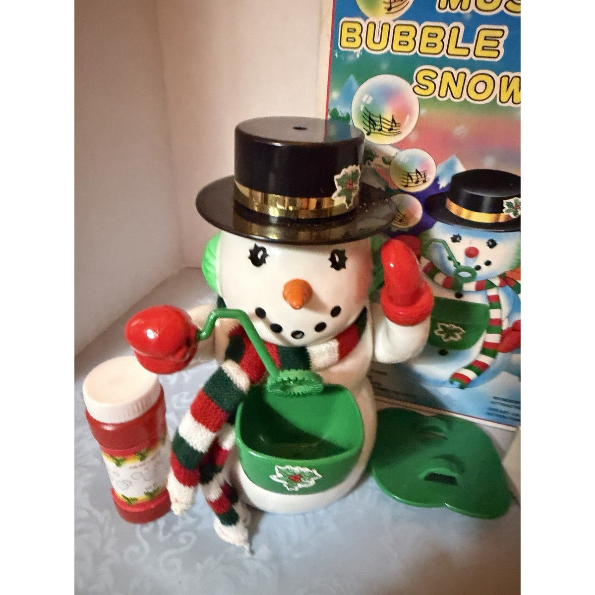 Musical Bubble Blowing Snowman Christmas Figurine, Corded w/ Box & Adapter