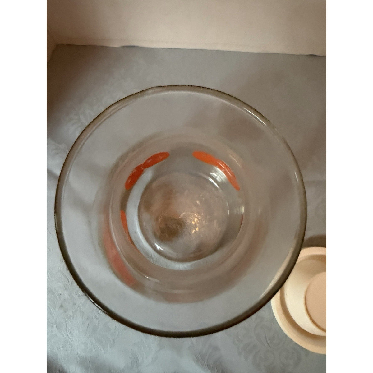 Glass Canister Jar w/ Plastic Lid Fruit Pattern Vintage 7oz 7"x3" E51031